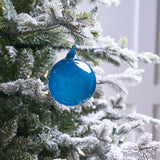 4" Blue Bubblegum Glass Ornament Box Of 3