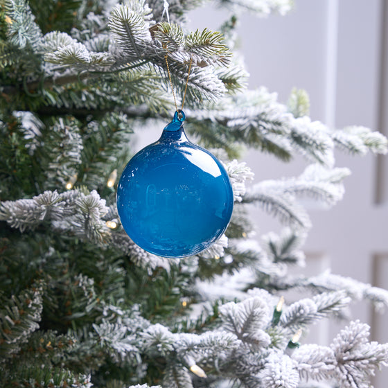 4" Blue Bubblegum Glass Ornament Box Of 3