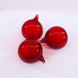 4" Red Bubblegum Glass Ornament Box Of 3
