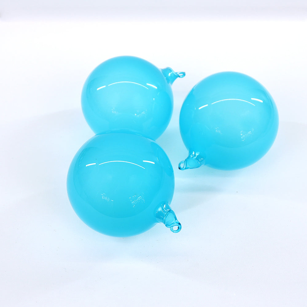4" Turquoise Bubblegum Glass Ornament Box Of 3