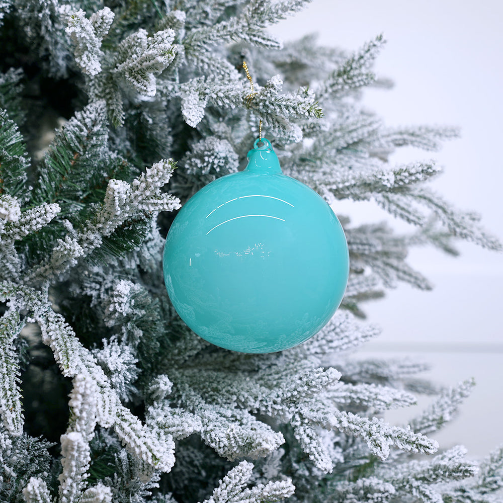 4" Turquoise Bubblegum Glass Ornament Box Of 3
