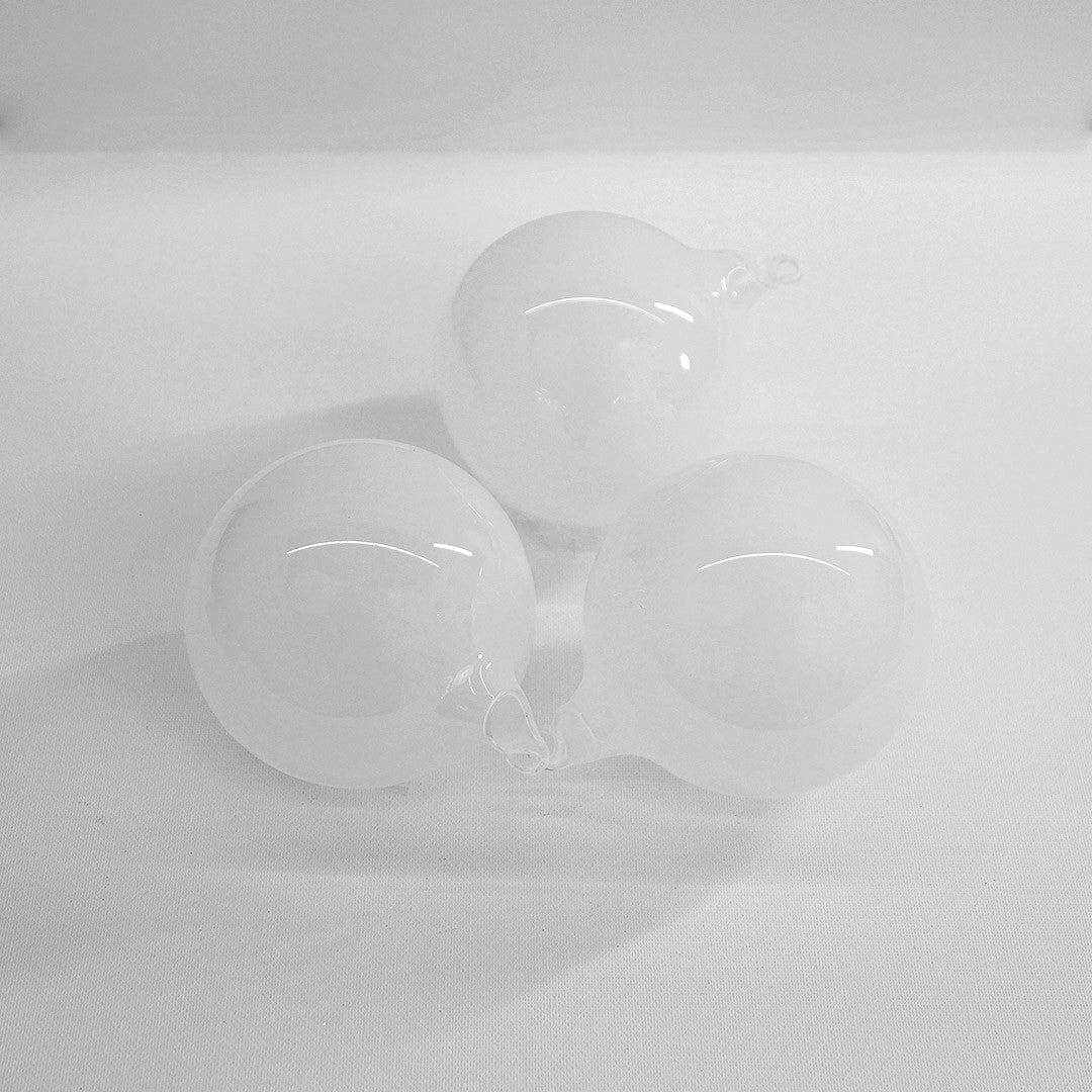 4" White Bubblegum Glass Ornament Box Of 3