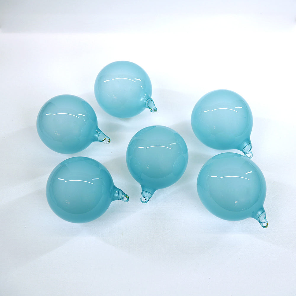 3" Aqua Bubblegum Glass Ornament Box Of 6