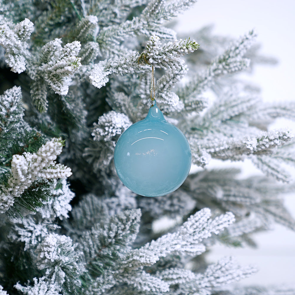 3" Aqua Bubblegum Glass Ornament Box Of 6