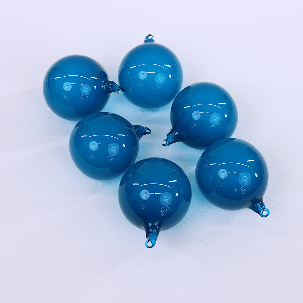 3" Blue Bubblegum Glass Ornament Box Of 6