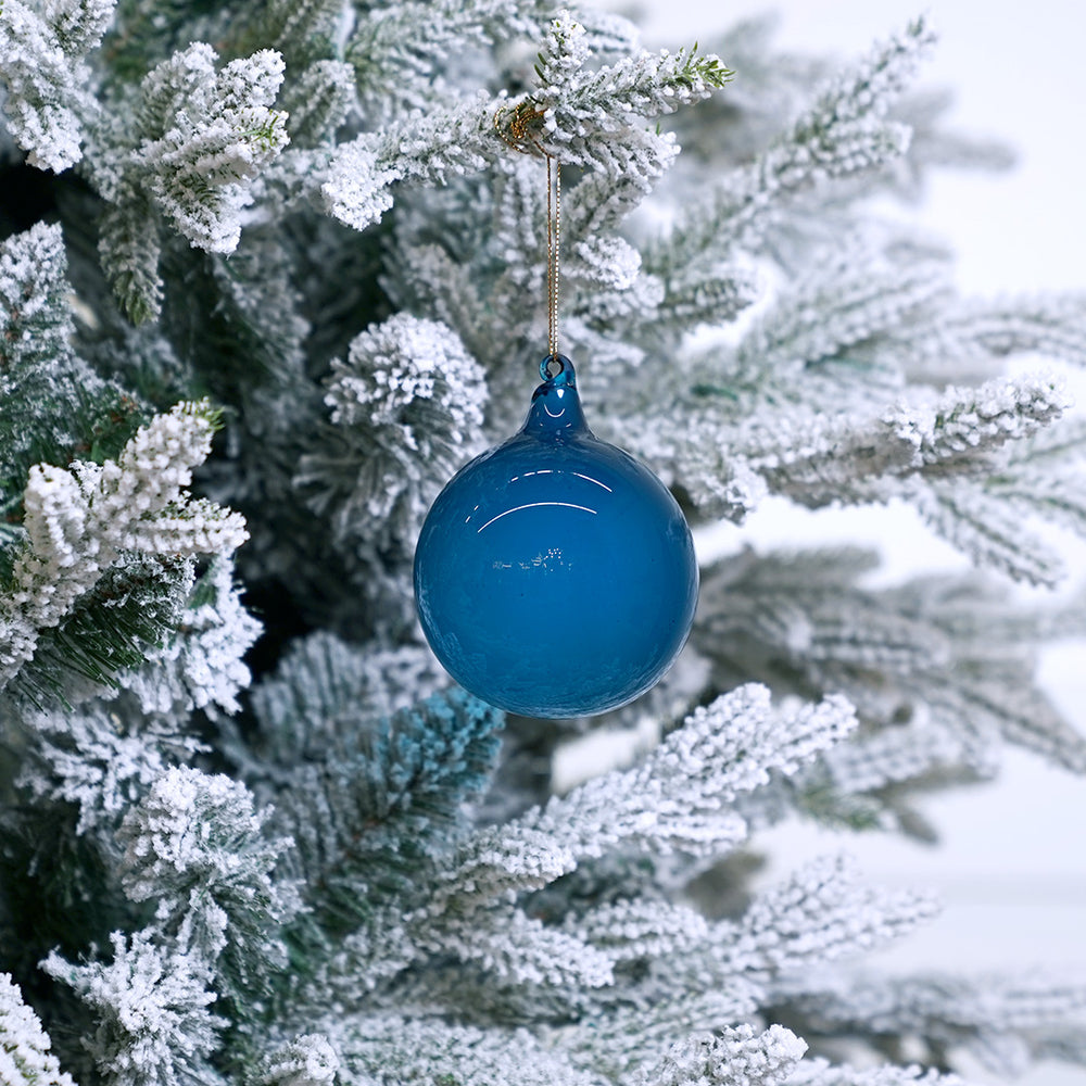 3" Blue Bubblegum Glass Ornament Box Of 6