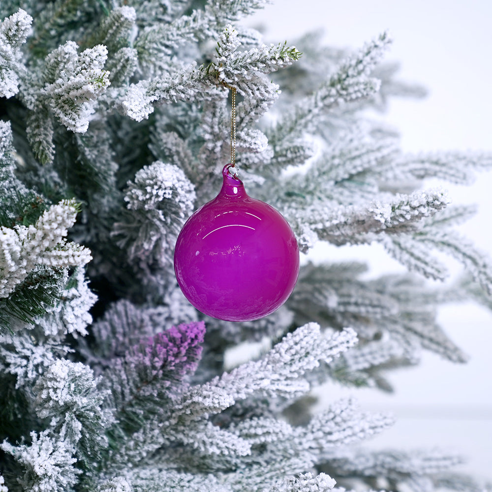 3" Fuchsia Bubblegum Glass Ornament Box Of 6