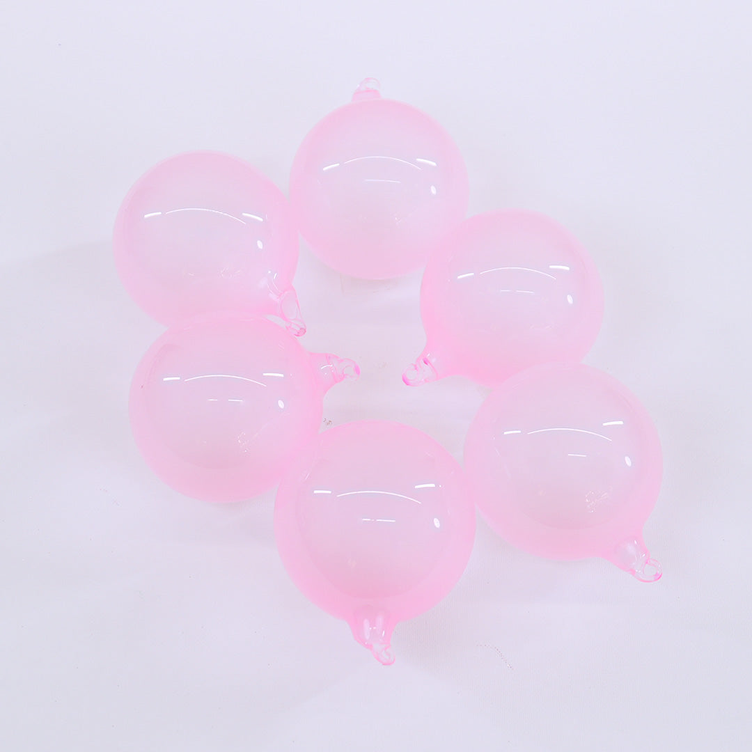 3" Light Pink Bubblegum Glass Ornament Box Of 6