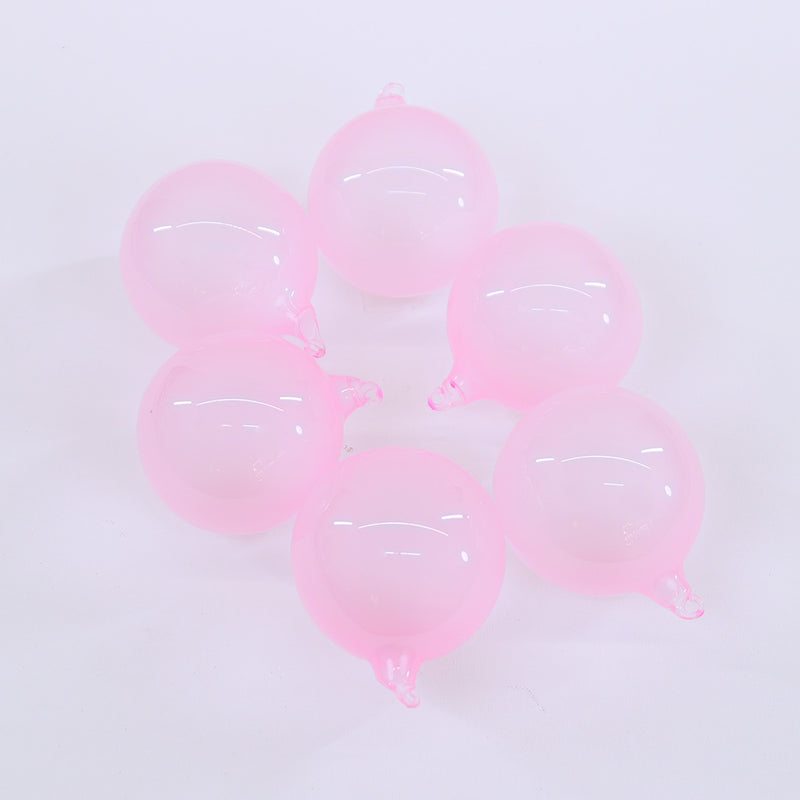 Caja de 6 adornos de cristal color chicle rosa claro de 3"