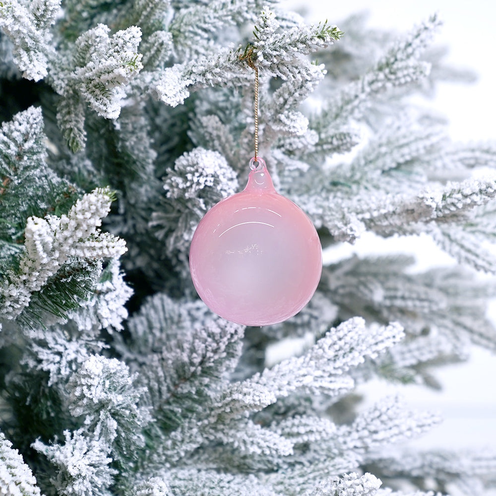 3" Light Pink Bubblegum Glass Ornament Box Of 6