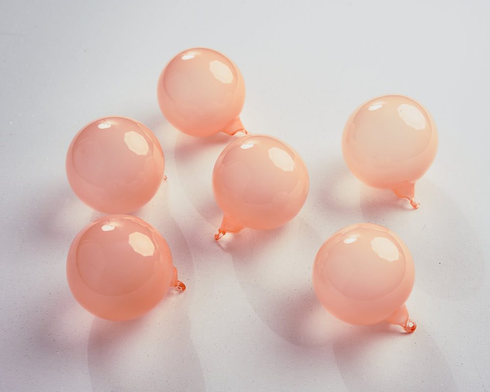 3" Peach Bubblegum Glass Ornament Box Of 6