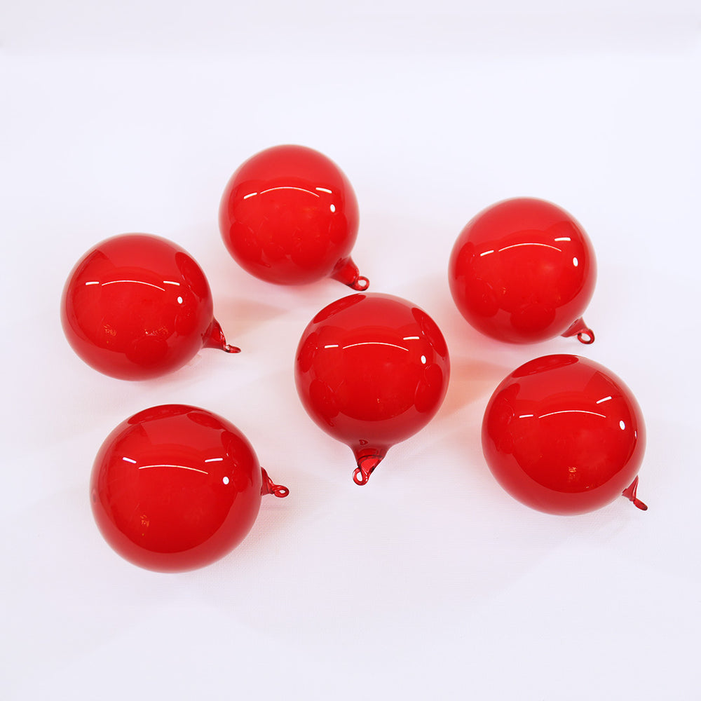 3" Red Bubblegum Glass Ornament Box Of 6