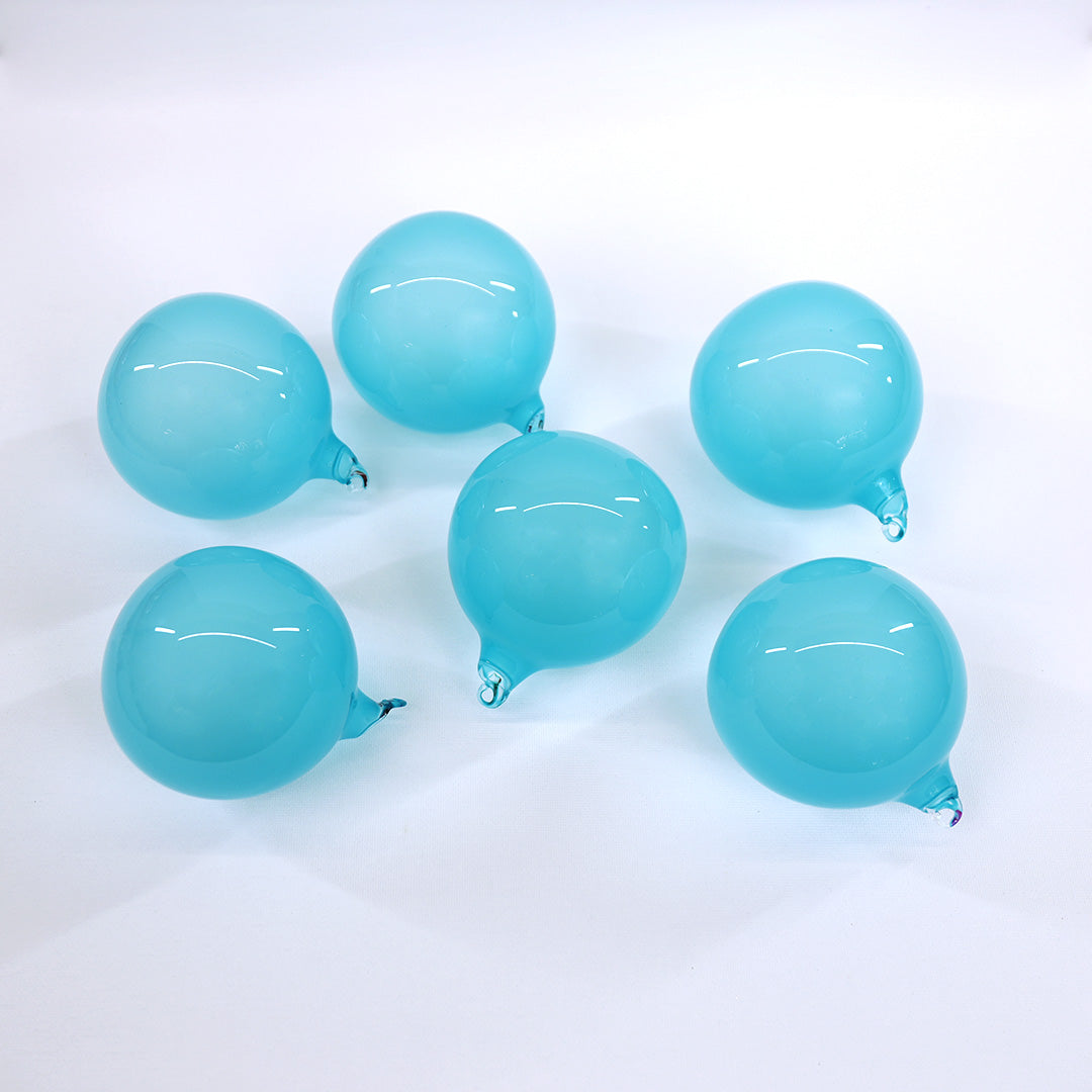 3" Turquoise Bubblegum Glass Ornament Box Of 6