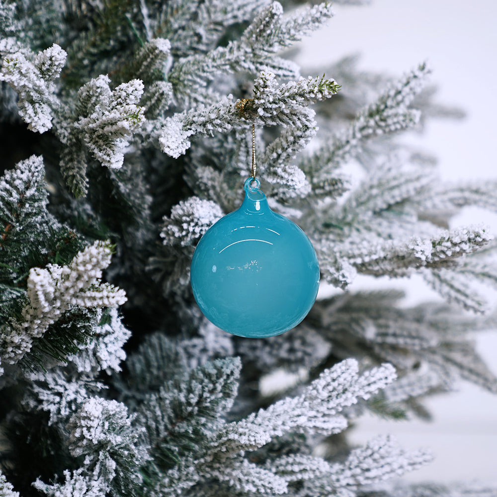 3" Turquoise Bubblegum Glass Ornament Box Of 6