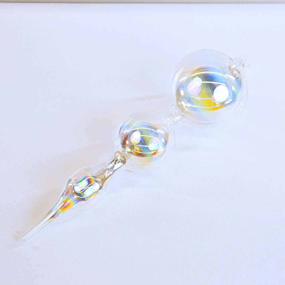 11" Clear Iridescent Bubblegum Glass Finial