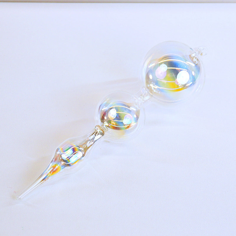 11" Clear Iridescent Bubblegum Glass Finial