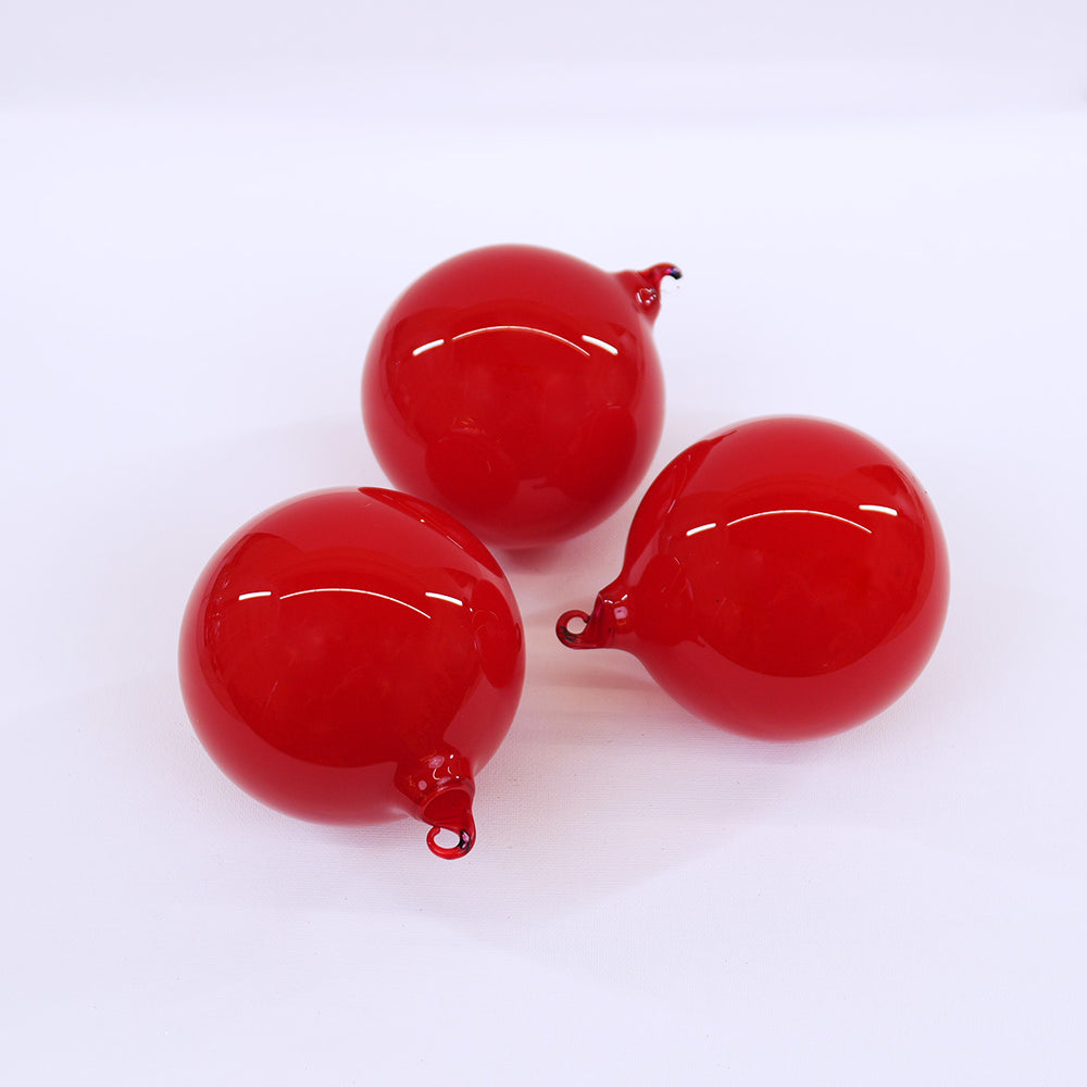 4" Classic Red Bubblegum Glass Ornament Box Of 3