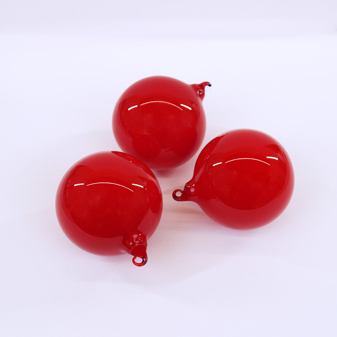 4" Classic Red Bubblegum Glass Ornament Box Of 3