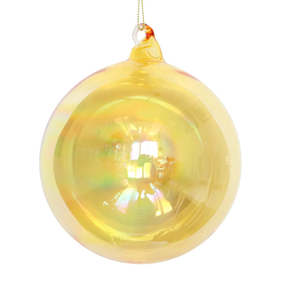 6" Gold Amber Iridescent Bottle Glass Ball Ornament
