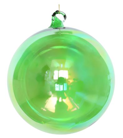 6" Lime Green Iridescent Bottle Glass Ball Ornament