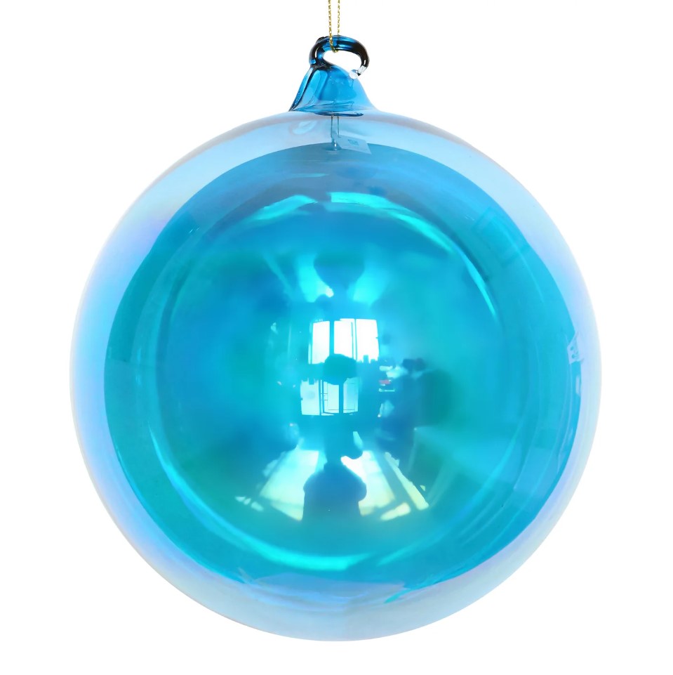 6" Blue Iridescent Bottle Glass Ball Ornament