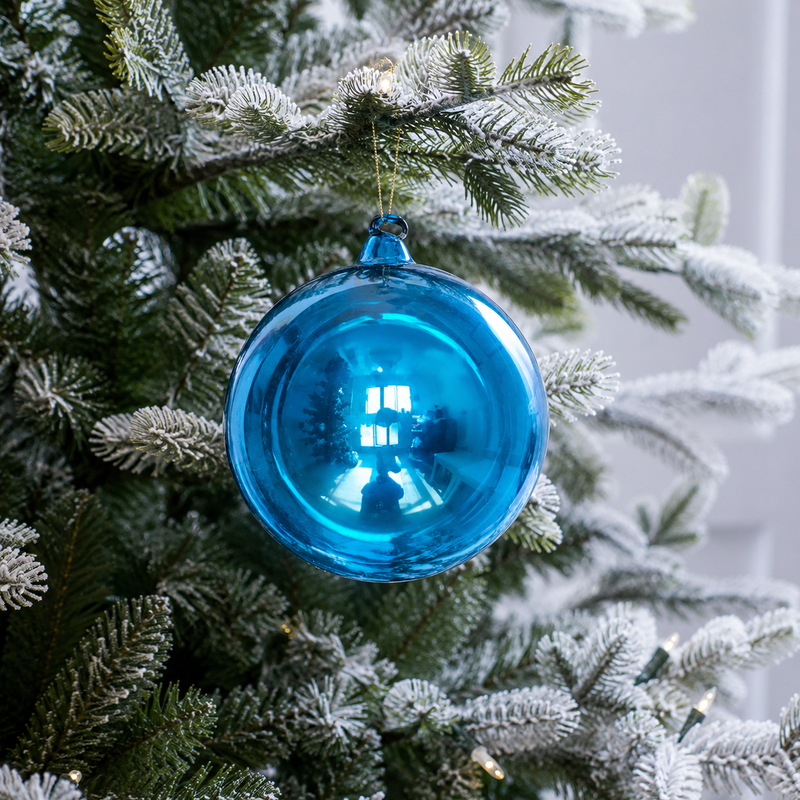 6" Blue Iridescent Bottle Glass Ball Ornament