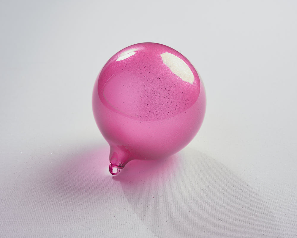 5" Rose Glitter Bubblegum Glass Ornament