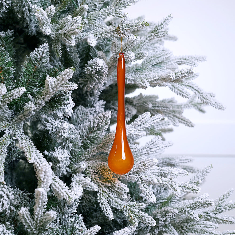 9" Orange Bubblegum Glass Teardrop Set Of 2