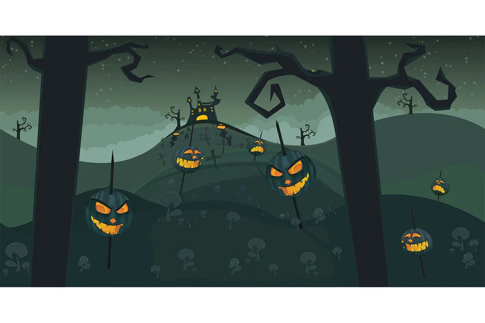 Halloween Village Accessory Spooky Pumpkin Backdrop Set Of 2