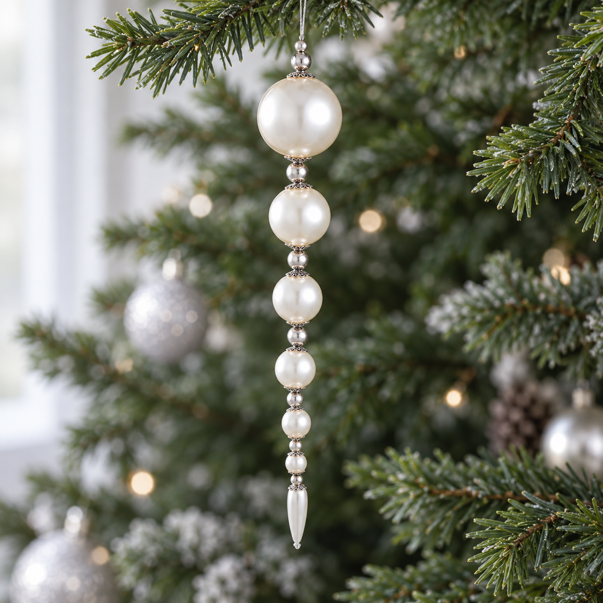 10" Pearl Icicle Drop Ornament Set Of 6