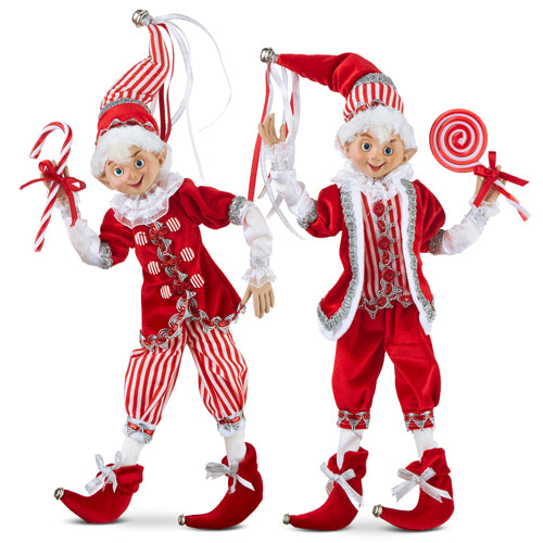 16" Red & White Poseable Elves Assorted Set Of 2
