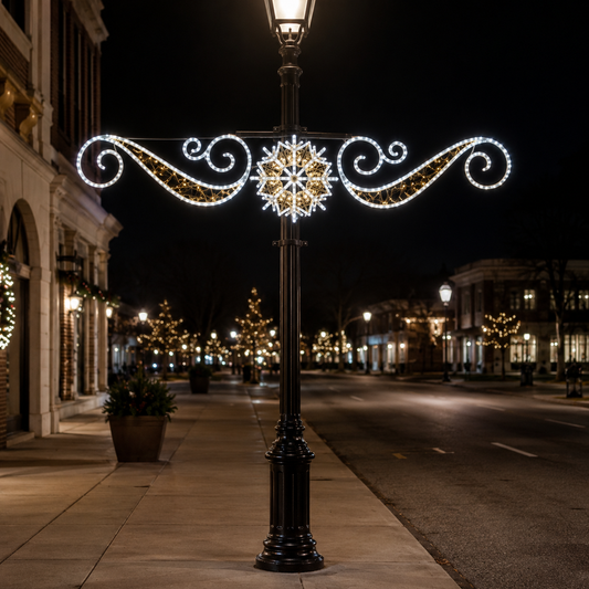13 FT X 2.5 FT Warm White & Pure White LED Snowflake Street Banner