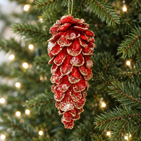 11" Jeweled Pinecone Ornament Set of 2