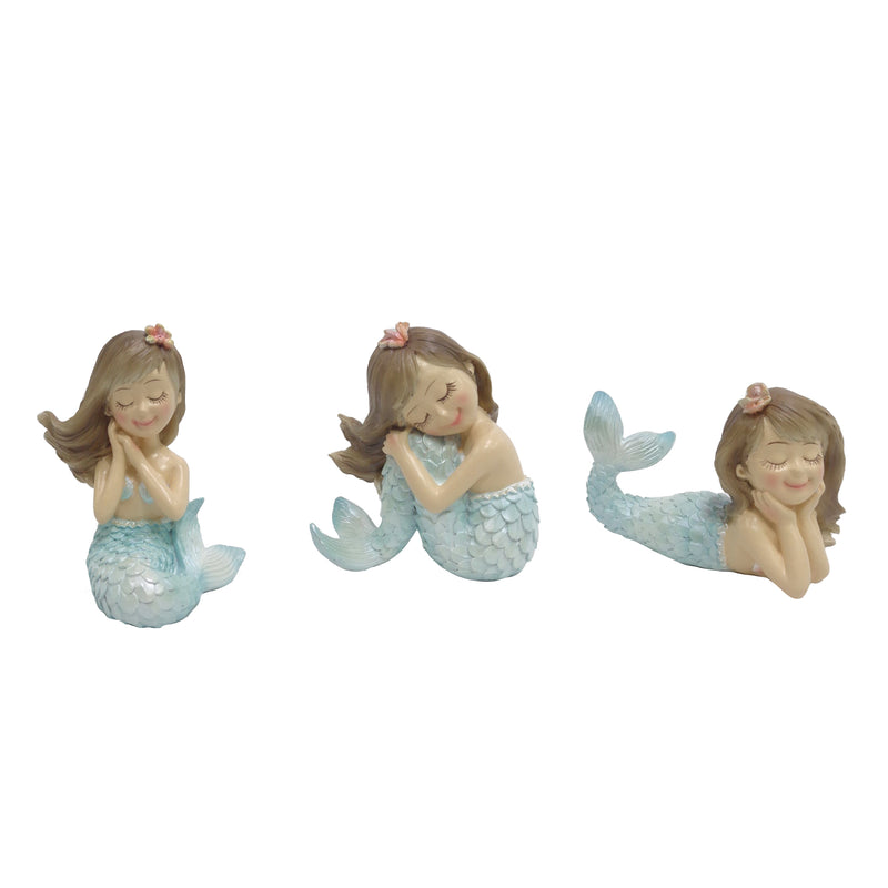 5" Blue Mermaids Assorted Set Of 3