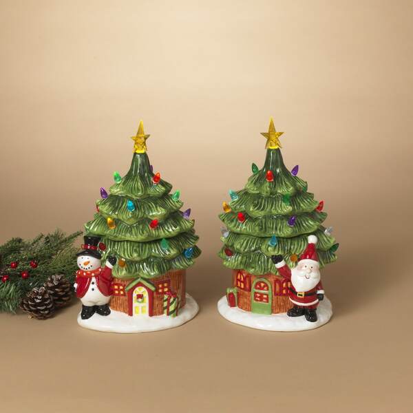 12" Lighted Cookie Jar Assorted Set Of 2
