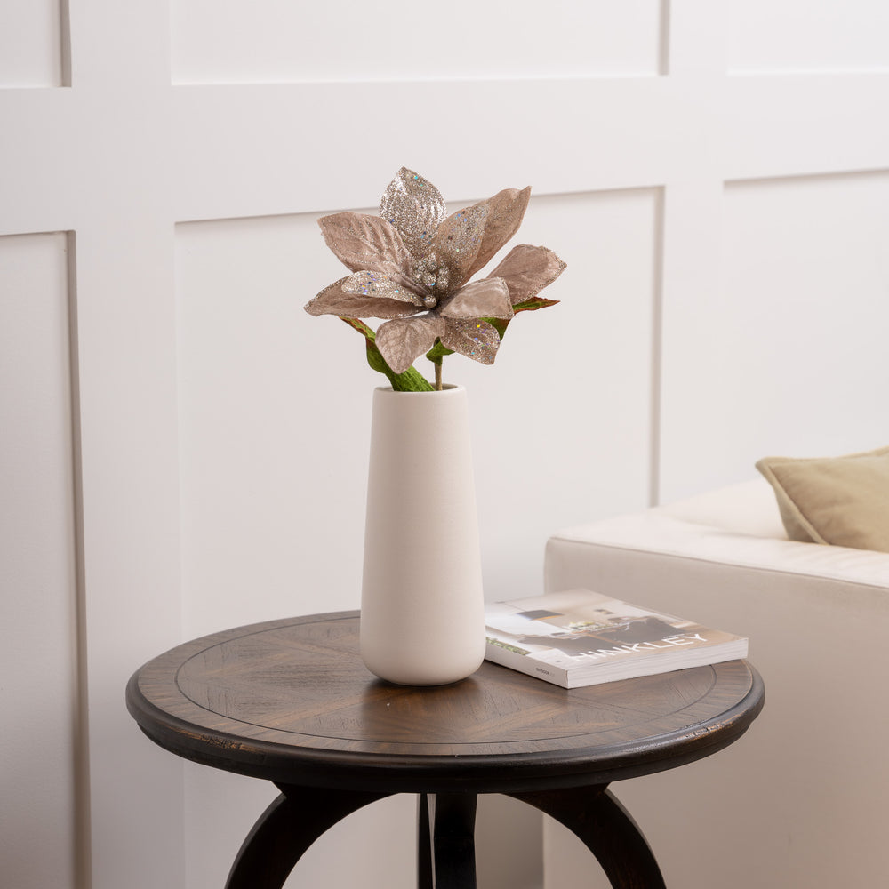 27" Taupe Velvet Sequin Poinsettia Stem Set Of 12