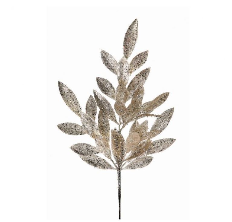 Juego de 6 varas de hoja de laurel con purpurina de 21"