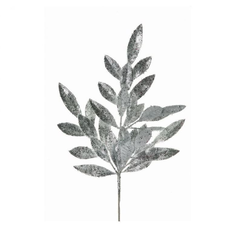 21" Glitter Bay Leaf Spray Set Of 12