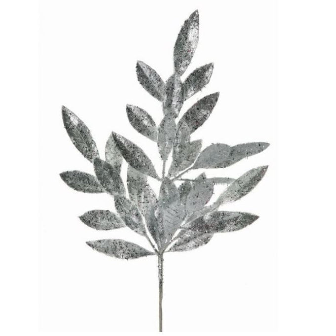 21" Glitter Bay Leaf Spray Set Of 12
