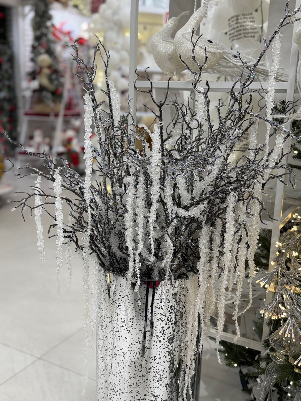 46" White Hanging Icicle Branch Set Of 2
