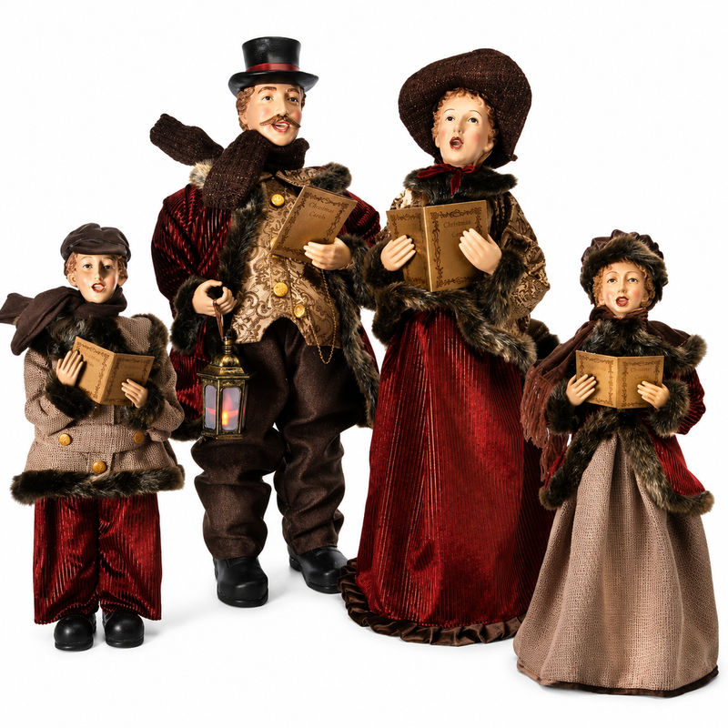 26"- 35" Burgundy & Beige Caroller Family Set Of 4