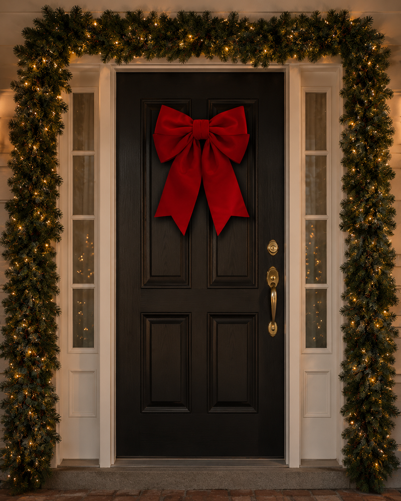 24" Red Velvet Padded Bow Outdoor UV-Resistant