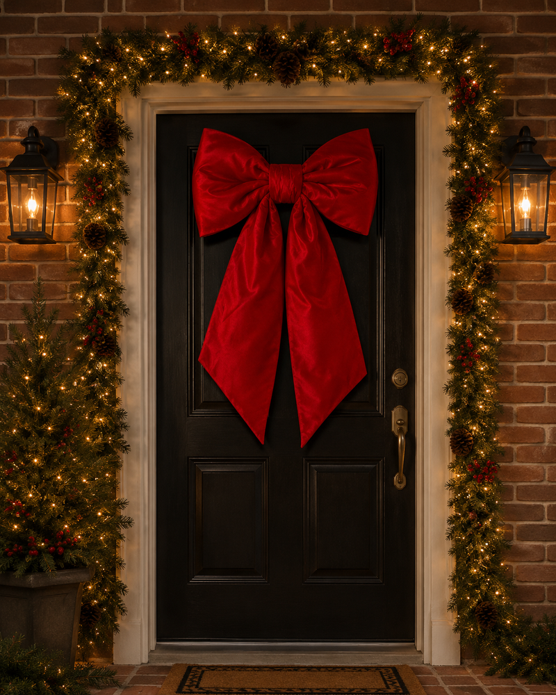 36" Red Velvet Padded Bow Outdoor UV-Resistant