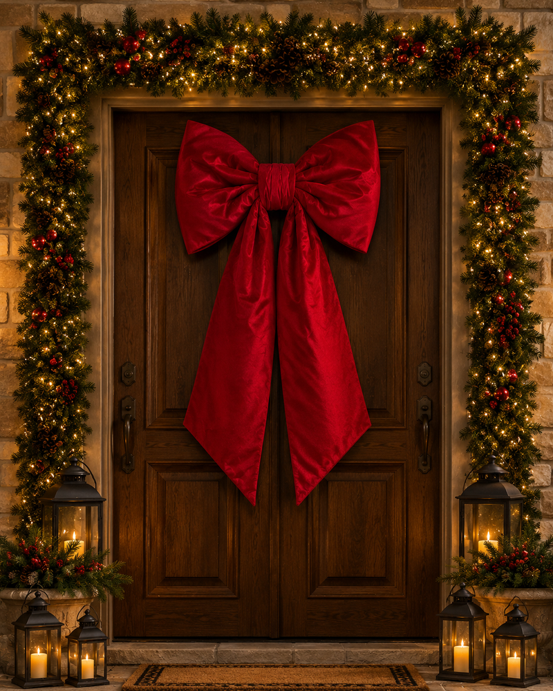 48" Red Velvet Padded Bow Outdoor UV-Resistant