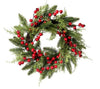 Christmas wreath with greenery and red berries on a white background