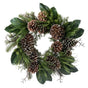 28" Green Magnolia Leaf With Pinecone Wreath
