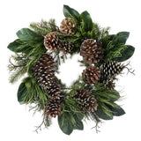 28" Green Magnolia Leaf Wreath With Pinecones