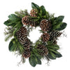 28" Green Magnolia Leaf Wreath With Pinecones