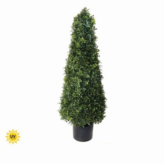 4 FT UV Green Boxwood Cone Potted Topiary