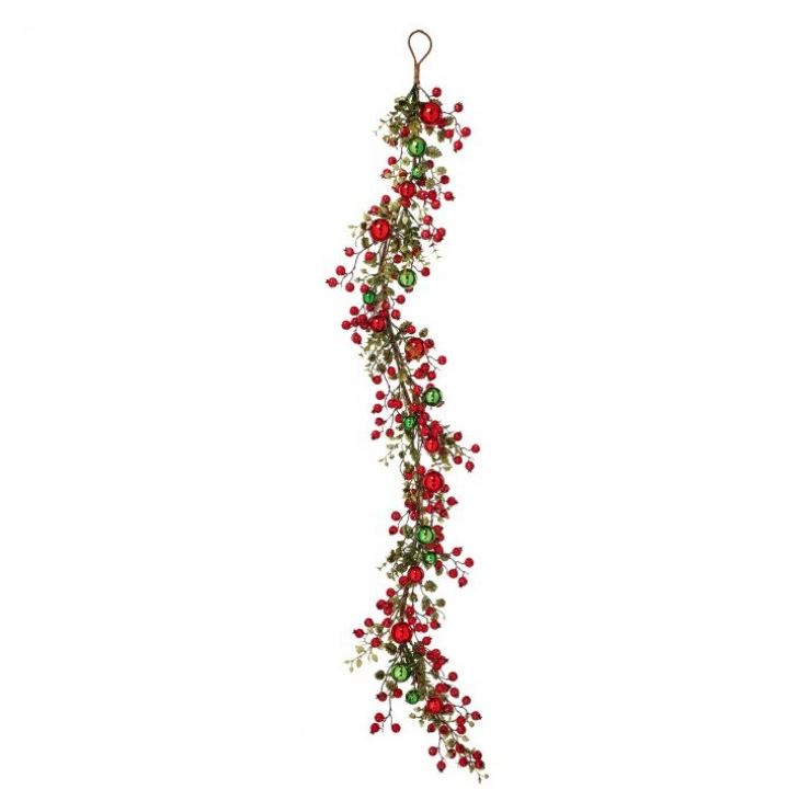 4 FT Red & Green Glitter Berry Ball Garland
